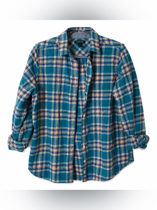 Lands' End Tops - Lands' End Teal Plaid Button-Up Shirt